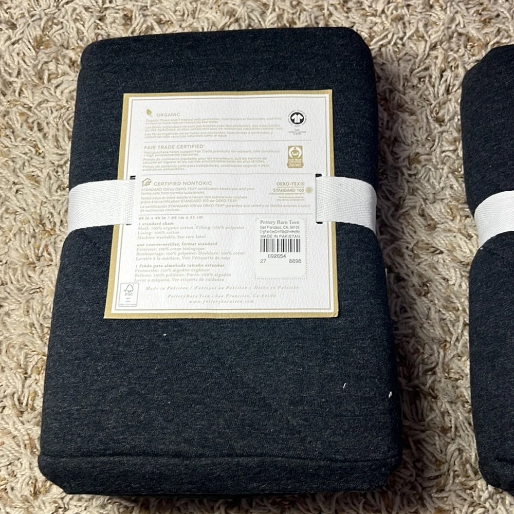 Pottery Barn Organic Favorite Tee Standard Sham NWT Heathered black.